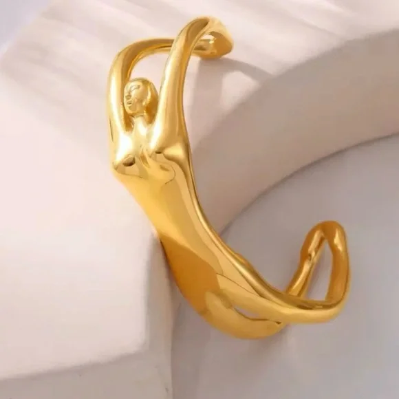 Gold Sculptural Goddess Cuff Bracelet – Adjustable Statement Piece - Picture 3 of 8